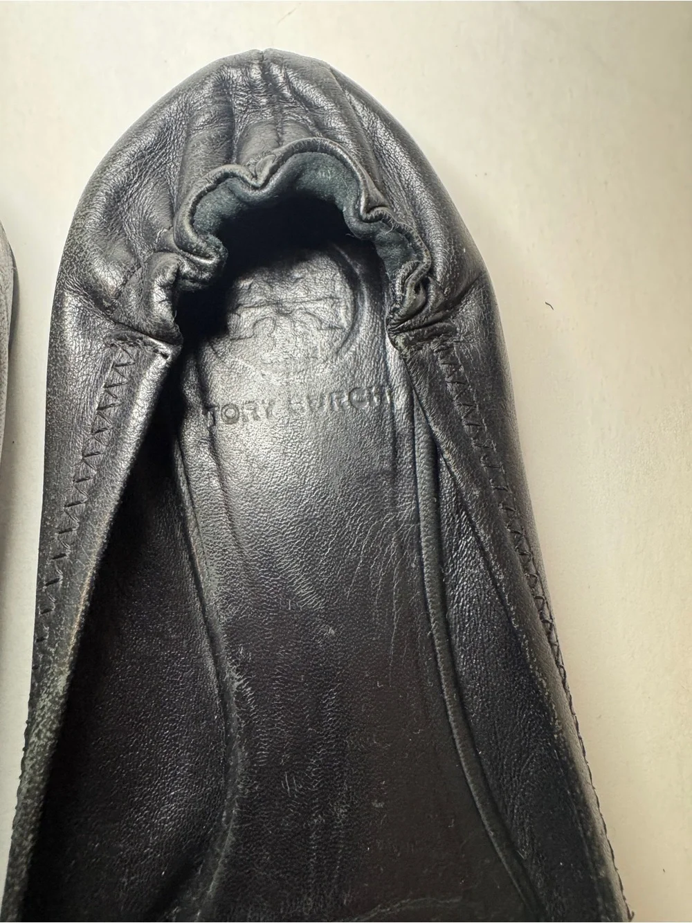 Tory Burch Black Leather Ballet Flats with Silver Logo Medallions